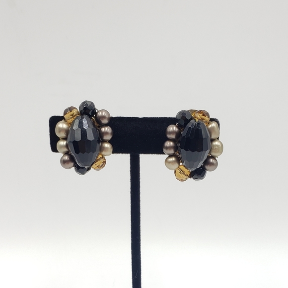 Vintage DeMario Jewelry Set MCM Black Tan Gold Pearl - Picture 12 of 16